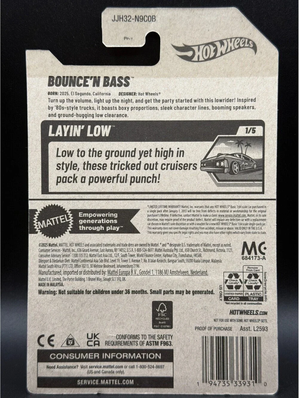 Hot Wheels Bounce 'N Bass - Layin' Low 1/5 - New For 2026 Gold Diecast Truck